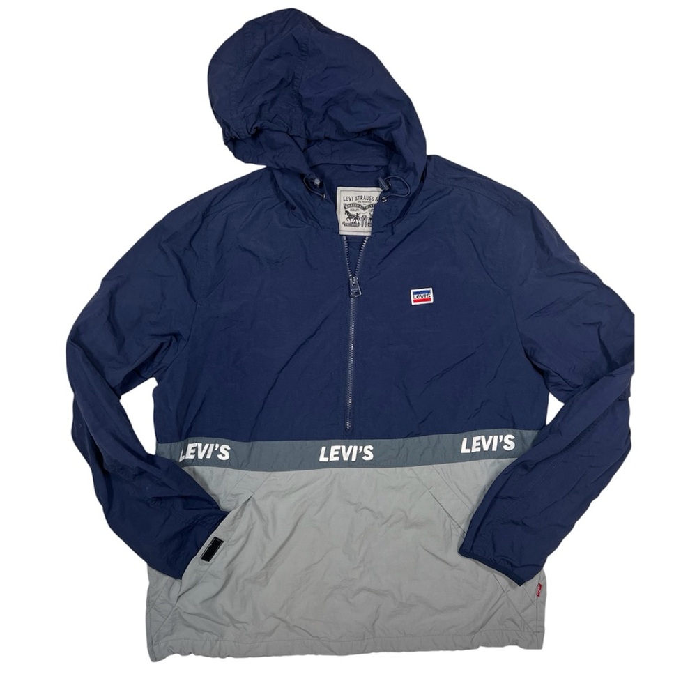 Levi's Vintage Blue and Gray Windbreaker with Hood and Zipper